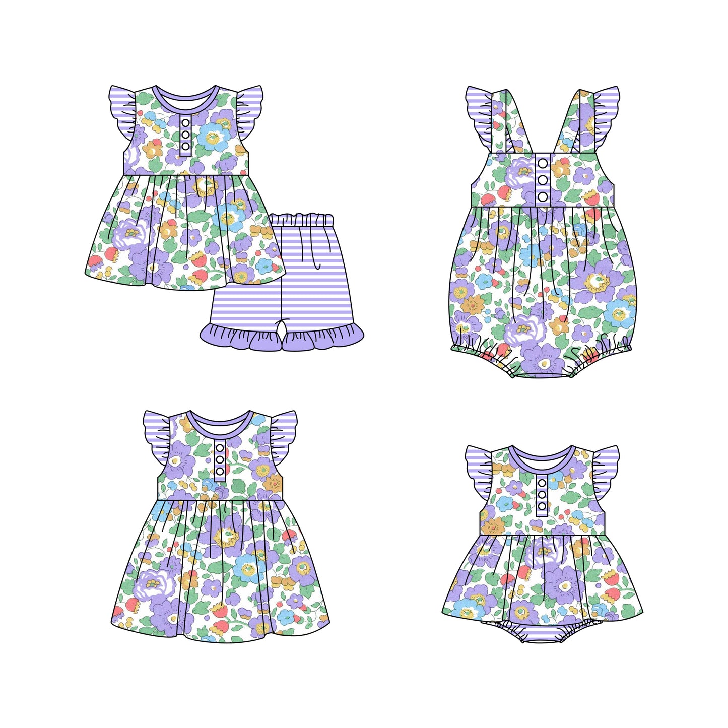 11.19 custom each style moq 5eta 4-6week Sibling Sister floral baby girl short sleeve shorts sets and girls romper and boy romper and dress match design