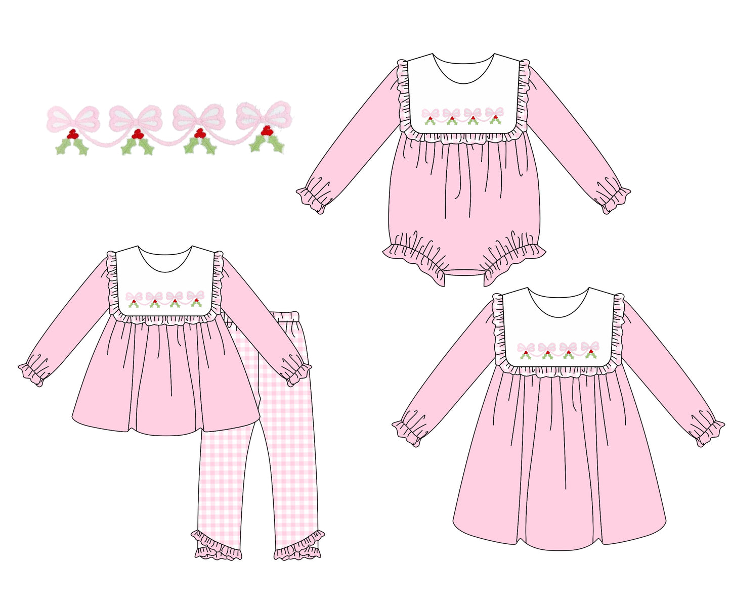 25.6.5 custom each style moq 5eta 4-6week Sibling Sisters Christmas bow pink baby girl long sleeve pants sets and dress and rompers match family design