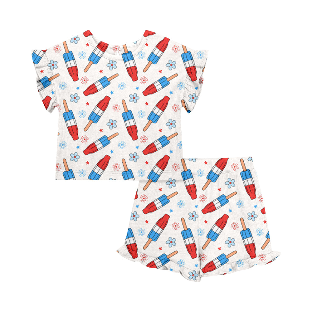 Custom moq 5 mix size Baby Girl's Short-Sleeved Top And Shorts Set 4th of July Cute Outfit