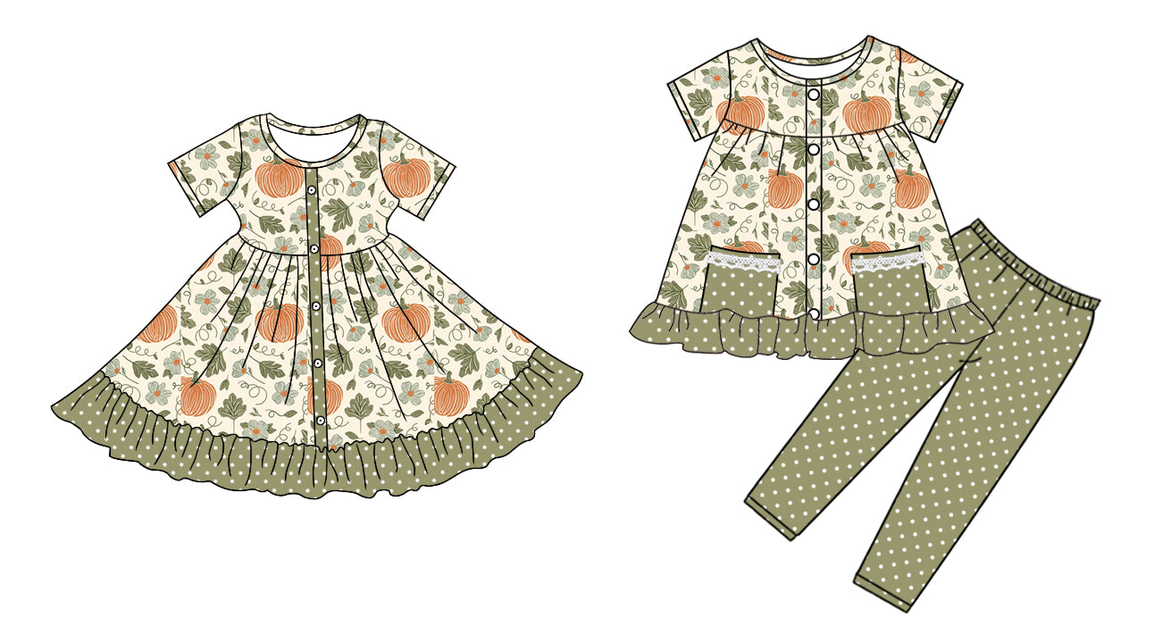 4.28 custom each style moq 5eta 4-6week Sibling Sister pumpkin baby girl pants sets and dress match family design