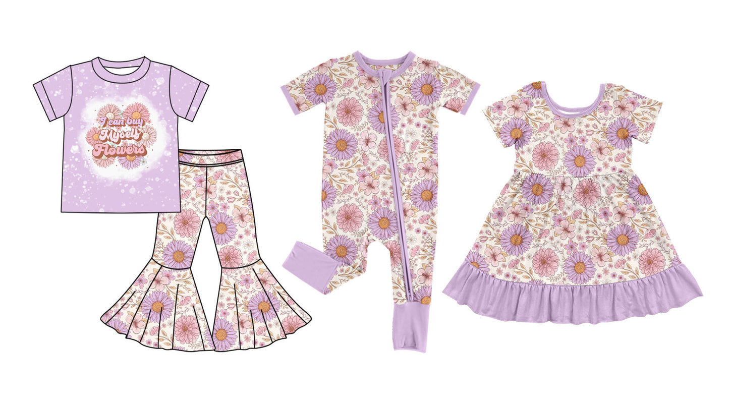 25.10.10 custom each style moq 5 eta 6-8week Sibling Sisters floral baby girl short sleeve pants sets and dress and rompers match family design