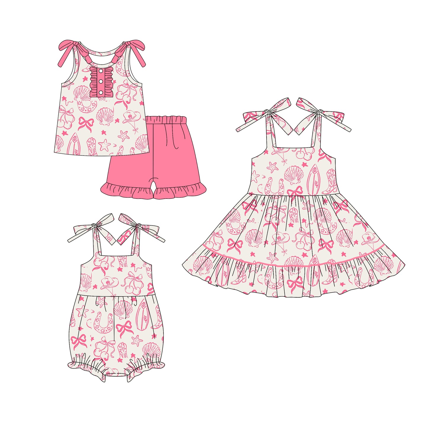 4.21 custom each style moq 5eta 4-6week Sibling Sisters bow baby girl short sleeve shorts sets and dress and rompers match family design