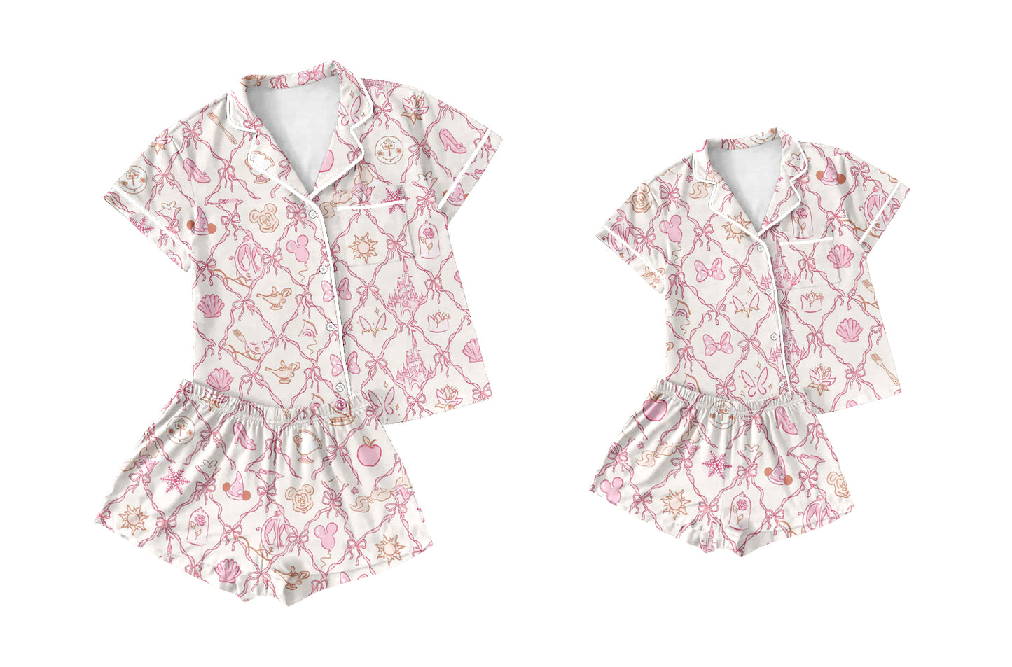 25.12.5 custom each style moq 5 eta 6-8week Sibling Sister love bow short sleeve shorts sets and adult set match design