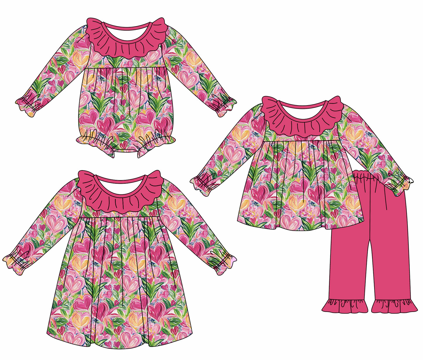11.3 custom each style moq 5eta 4-6week Sibling Sister love baby girl sets and dress and rompers match family design