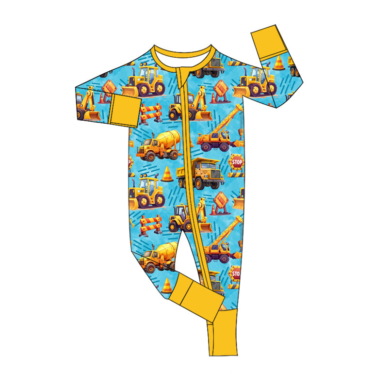 8.10 custom each style moq 5eta 4-6week Sibling Sister excavator baby boys sets and rompers match family design
