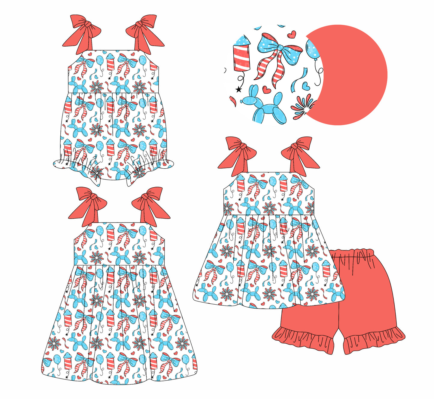 26.1.9 custom each style moq 5 eta 6-8week Sibling Sister bow baby short sleeve shorts sets and romper and dress match design