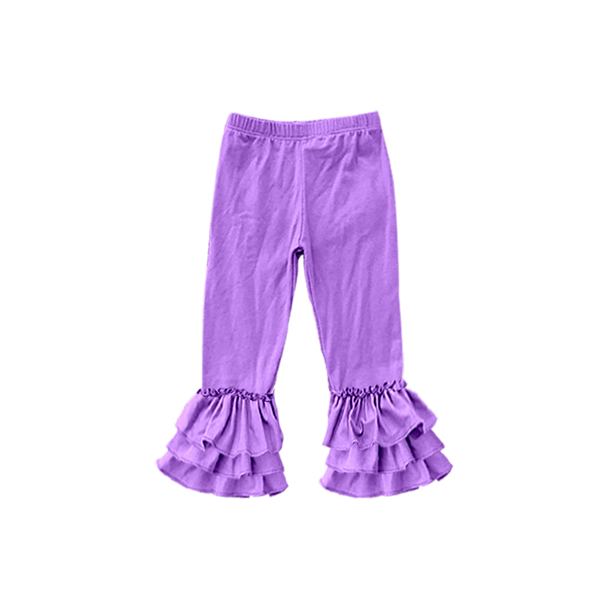 custom moq 5 girls icing cotton pants Lilac three-tiered ruffled trousers