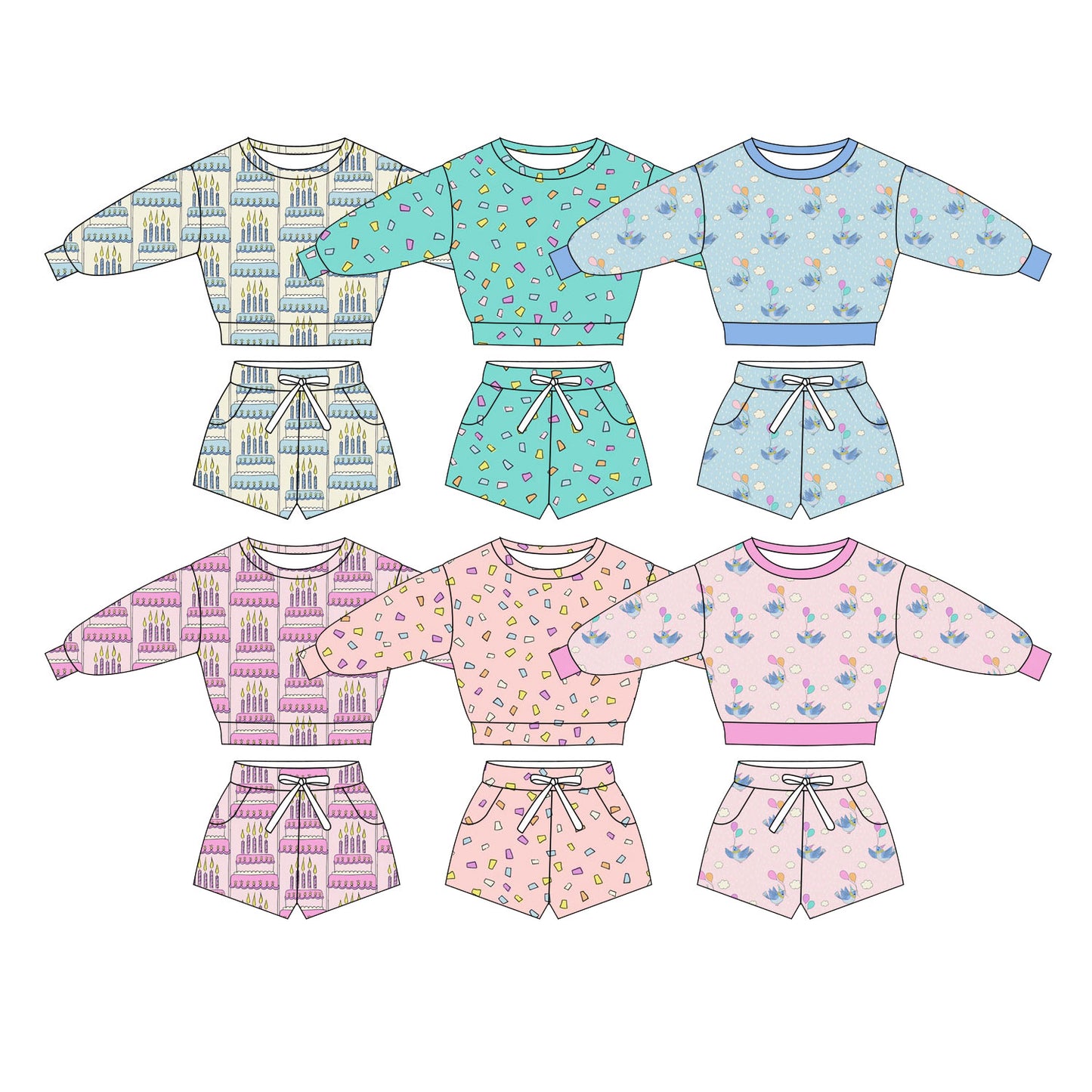 25.10.30 custom each style moq 5 eta 6-8week Sibling Sisters baby girl long sleeve shorts sets 6 match family design