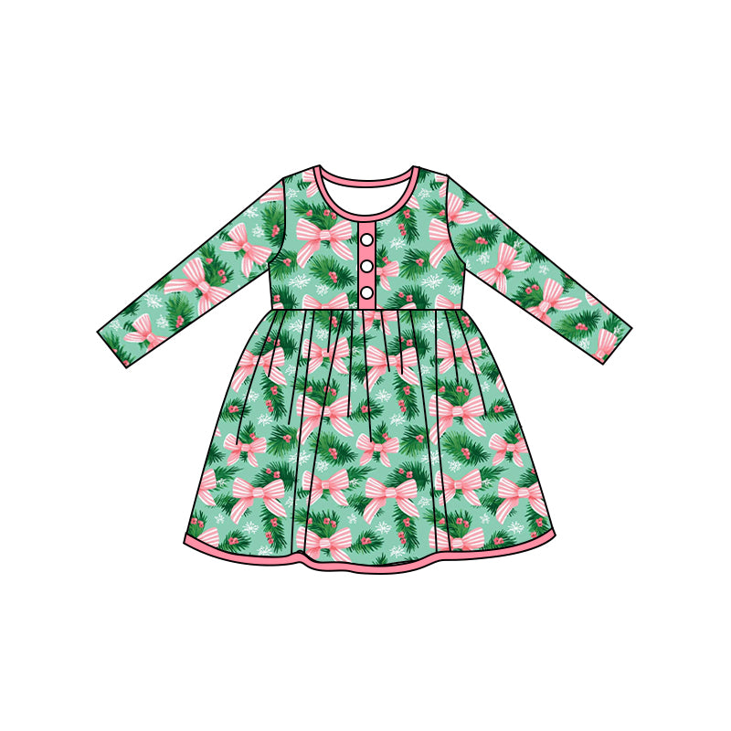 5.25 custom each style moq 5eta 4-5week Sibling Sister Christmas trees bow pink girls outfits and dress match family design