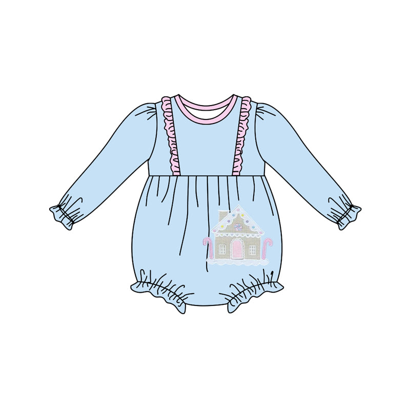 9.13 custom each style moq 5eta 4-6week Sibling Sister Christmas pink and blue house baby girl sets and dress and rompers match family design