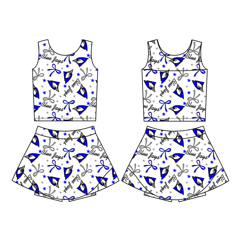 custom moq 3 eta 6-7weeks baby girls clothes team bow Sleevesless skirts shorts Set