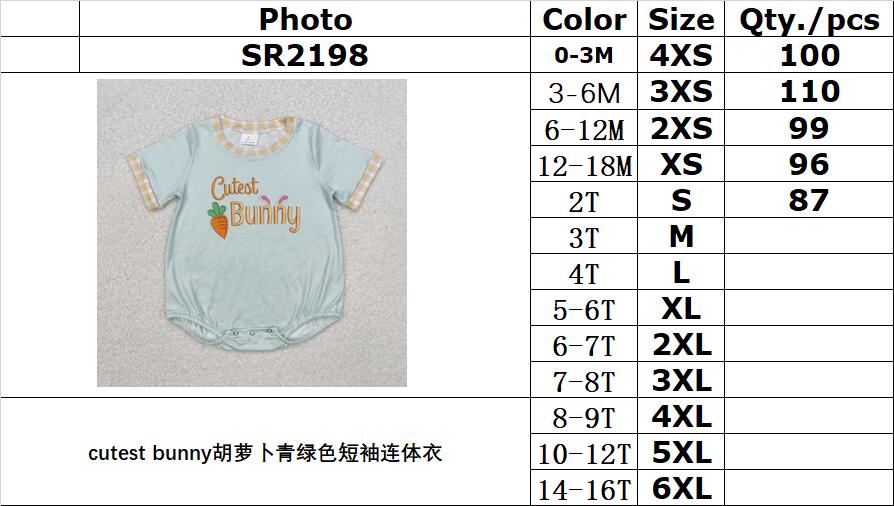 RTS NO MOQ ETA 5/7days arrived SR2198 cutest bunny carrot green short-sleeved jumpsuit