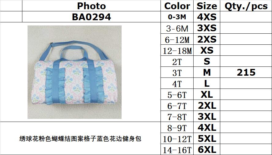 RTS NO MOQ BA0294 Gym bag with hydrangea pink bow pattern and blue lace plaid