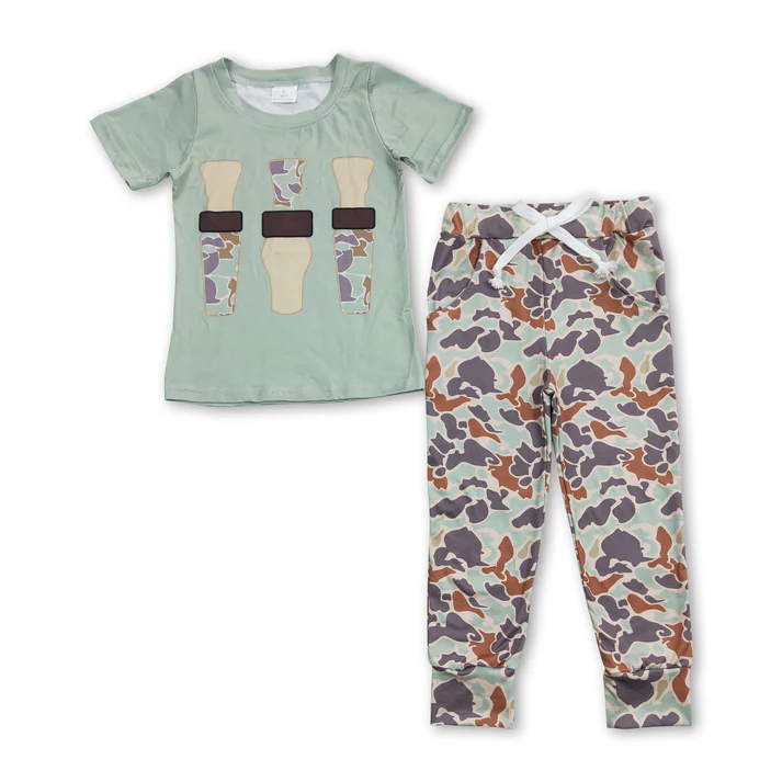 RTS NO MOQ Baby boy camouflage top pants set and short-sleeved shorts set and short sleeve pants sets
