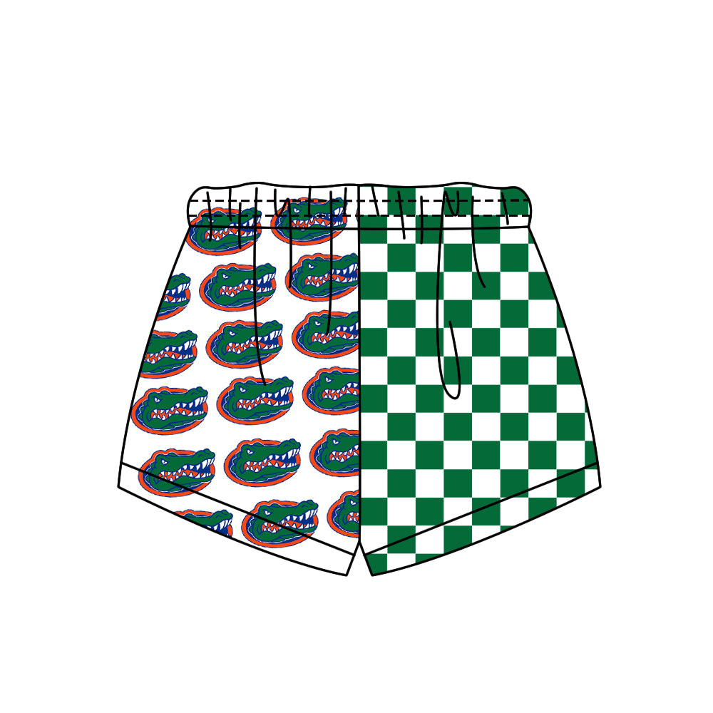 Custom moq 5 mix size milk silk summer teams Adult And Kids Green Checked Patchwork Summer Casual Shorts