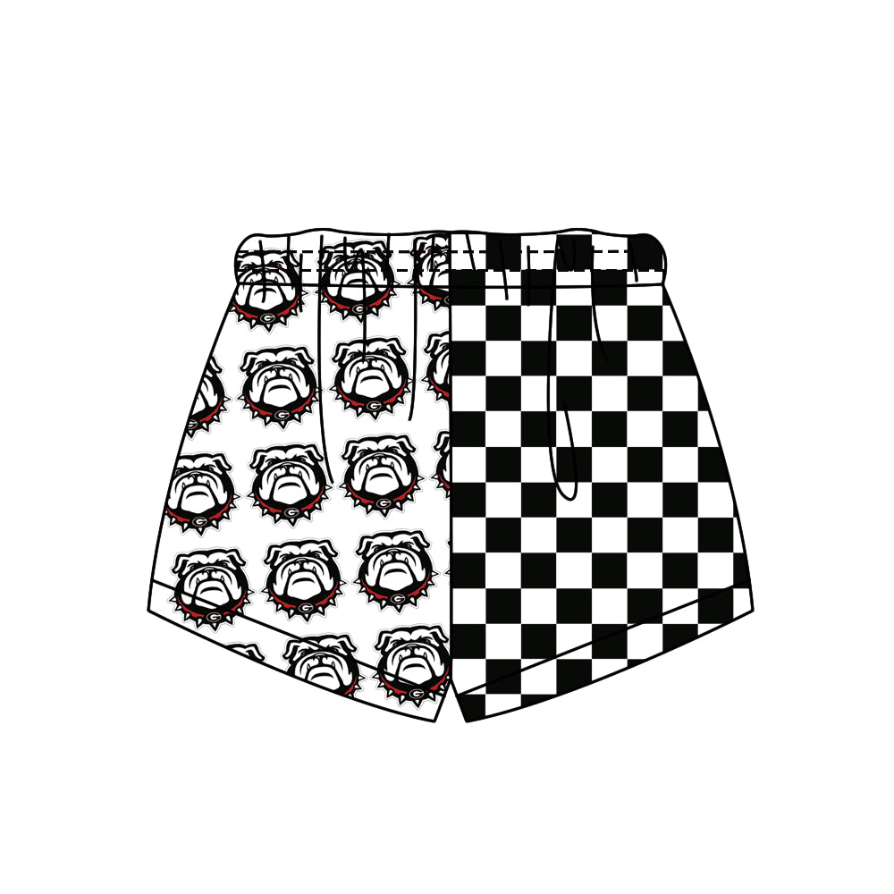 Custom moq 5 mix size milk silk summer teams Adult And Kids White Black Checked Patchwork Summer Casual Shorts