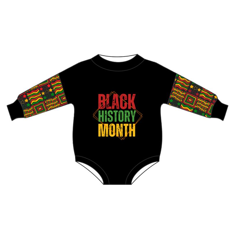 LR0900 black history month letter stars striped black long sleeve jumpsuit