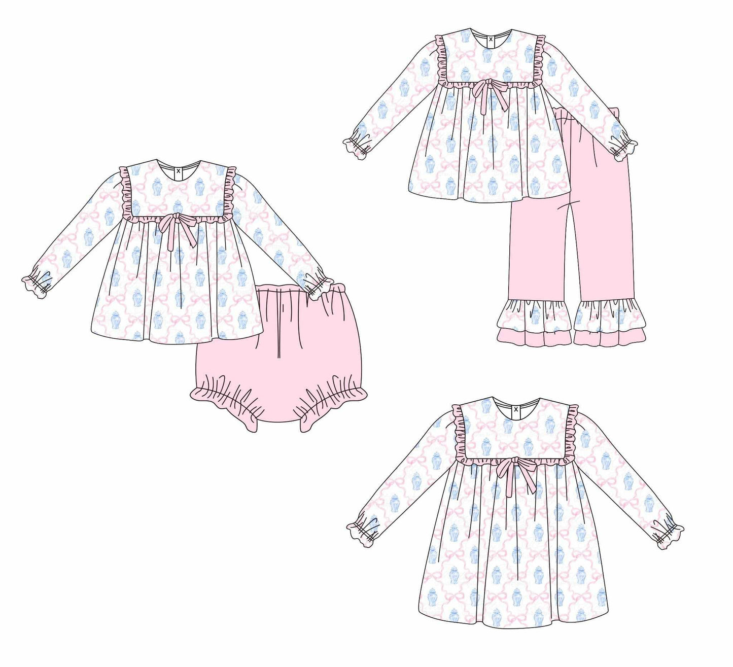Custom moq 5 each style eta 6-7weeks baby girl clothes bow floral long sleeve pants sets and brief sets and dress -25.9.4