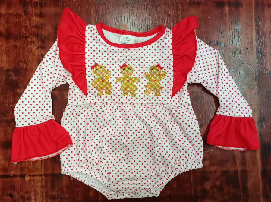 Custom moq 3 eta 6-7weeks Biscuit Bear Red Polka Dot Shoulder Flying Sleeve Design Long Sleeve Climbing Suit
