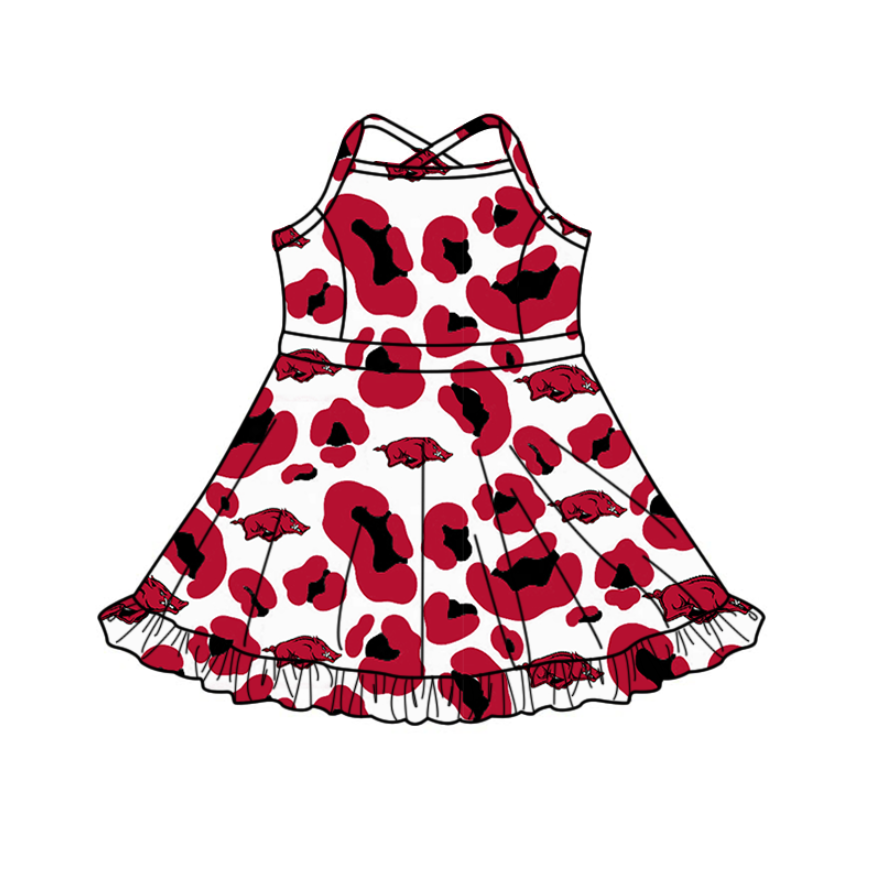 Custom moq 3 or 5 mix size milk silk summer teams baby girl clothes red sleeveless dress