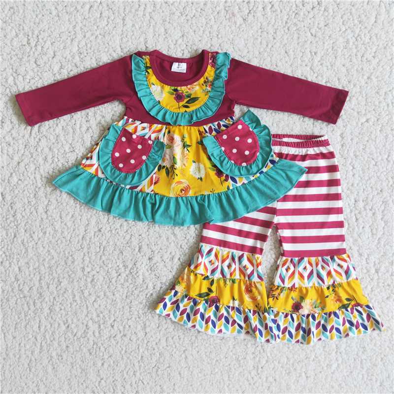 SALES NEW Baby Maroon Pocket Bell Pants Set - Soft Comfortable Clothing for Infants
