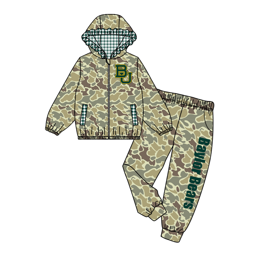 Custom moq 8 mix size eta 6-8weeks milk silk summer team camouflage baby girl clothes hooded long sleeve pants sets-25.9.18