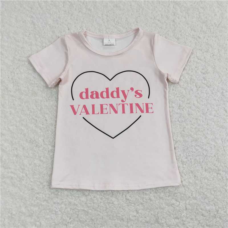 SALES NEW Baby Girls Pink Short Sleeve Tee Shirt Daddy's Valentine Heart Design Baby Tops for Girls