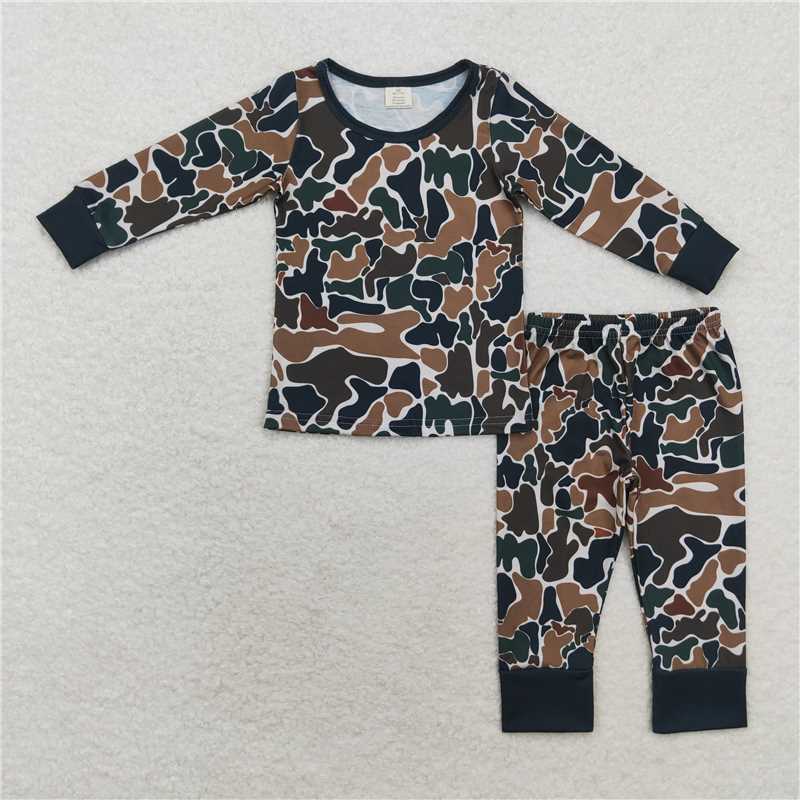 RTS NO MOQ Sibling baby boy clothes Army Green Camouflage Pajamas and Climbing Suit Bamboo