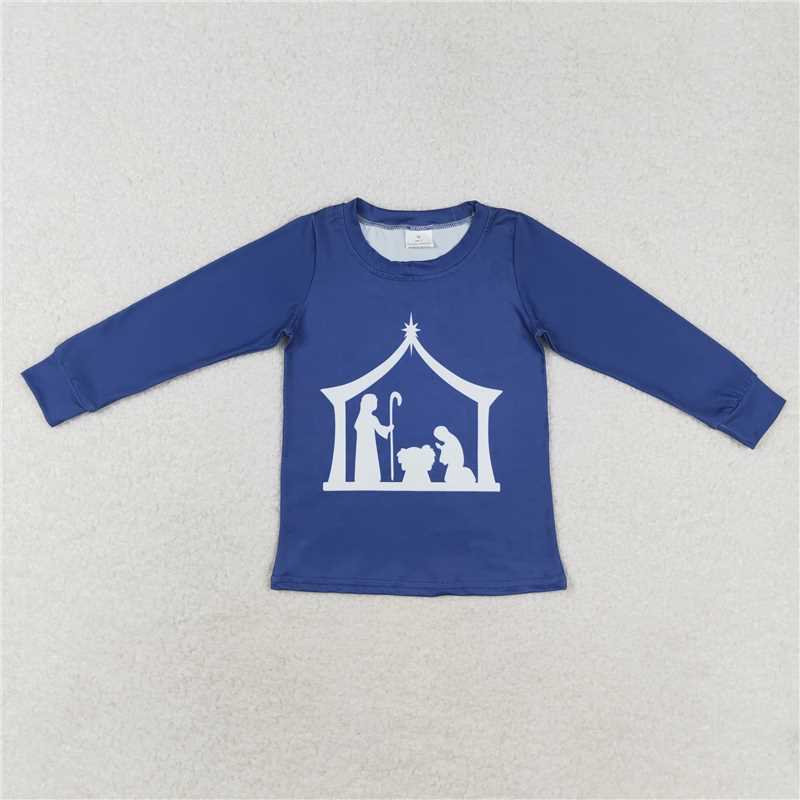 RTS NO MOQ BT0774 GT0642 Navy Blue Nativity Long Sleeve Top: Boys & Girls