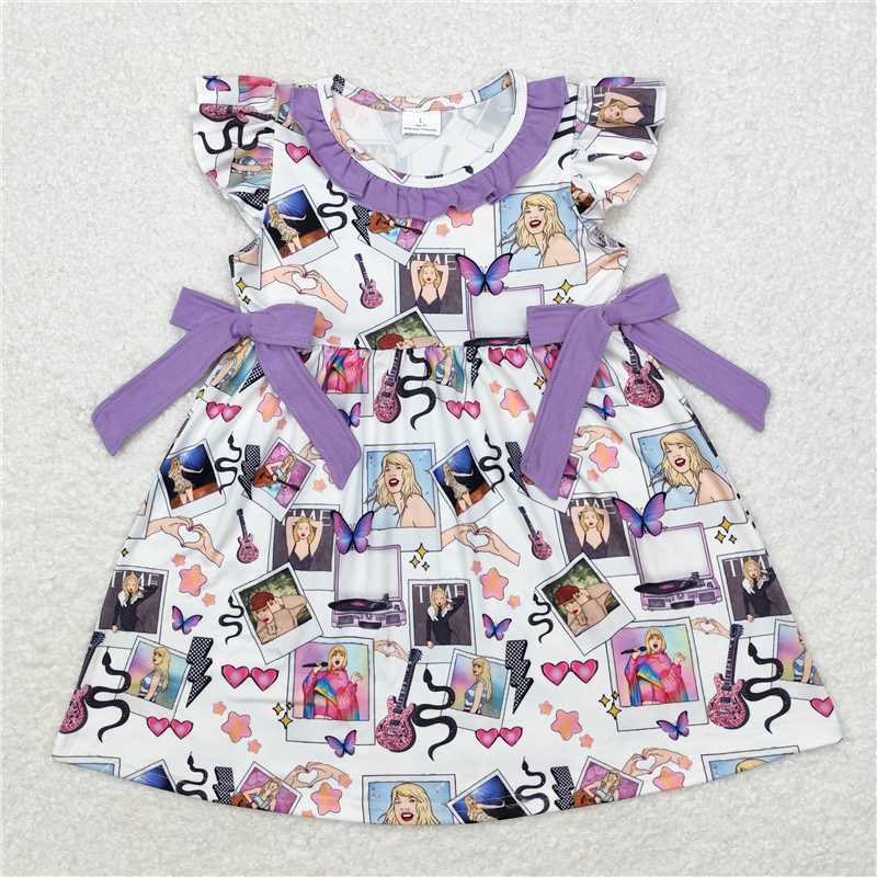 Cute Clothes GSD1030 Baby girl's purple flutter sleeve dress for summer