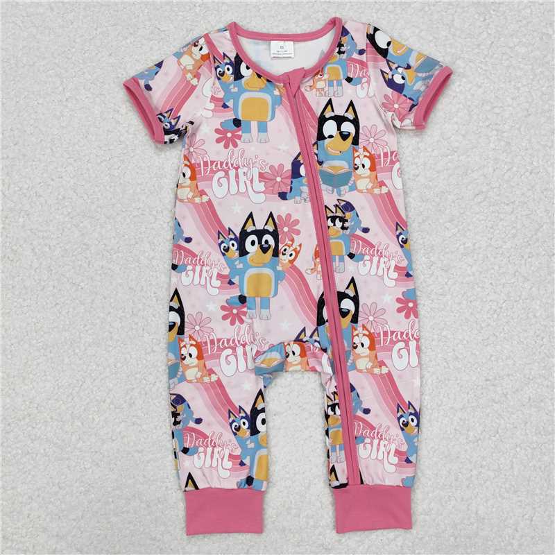 NEW RTS NO MOQ milk silk SR2105 Baby Girls Daddy's Girl Print Short Sleeve Zip Romper