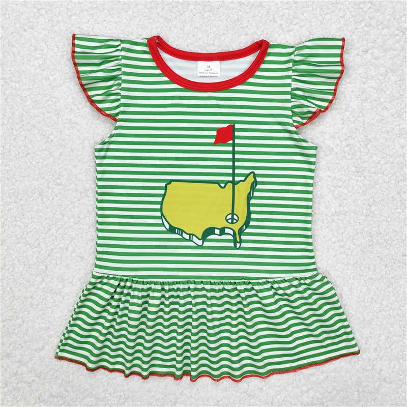 SALES NEW Baby Girls Green Stripes Golf Top with Flutter Sleeves Cute Fashionable Infant Clothing