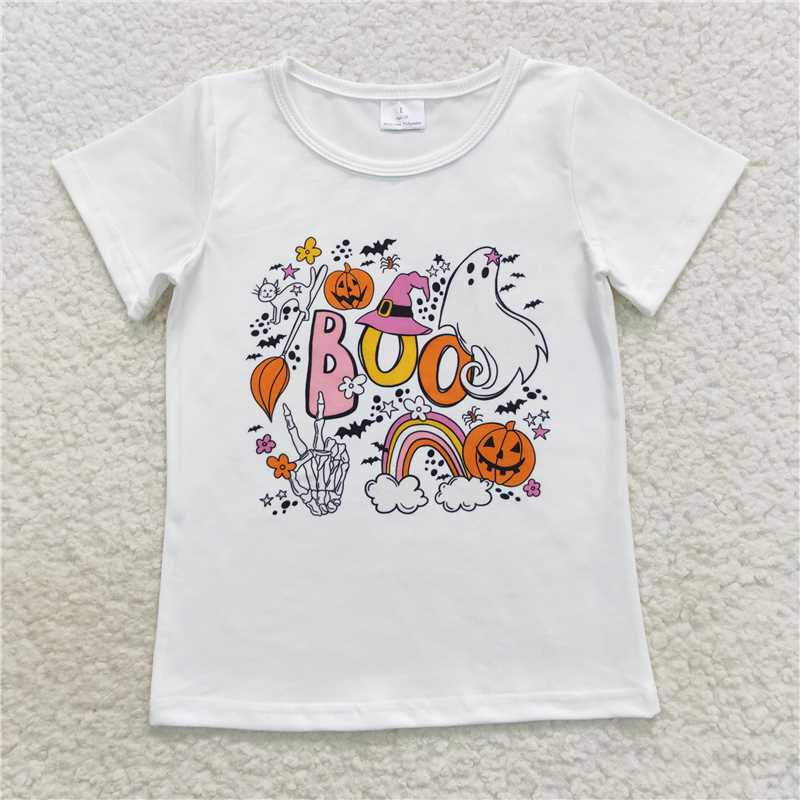 SALES NEW Baby Girls Halloween Rainbow 'Boo' Short Sleeve Shirt Cute Toddler Tops Kids' Festive Clothing