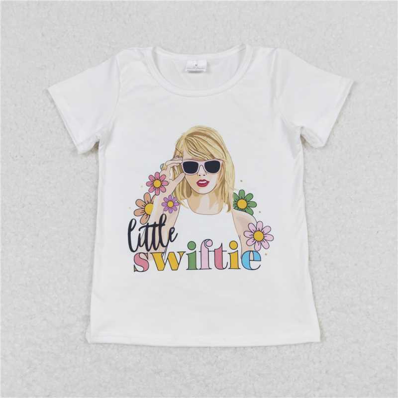 SALES NEW Baby Girls Pop Singer White Short Sleeve Tee Shirt Cute Tops for Little Ones