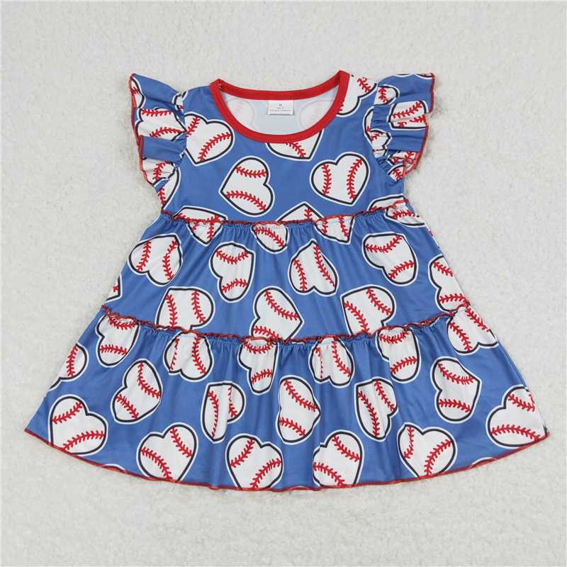 SALES NEW Baby Girls Baseball Hearts Flutter Sleeve Tunic Tops Cute Soft Cotton Kids Fashion Infant Girl Clothing