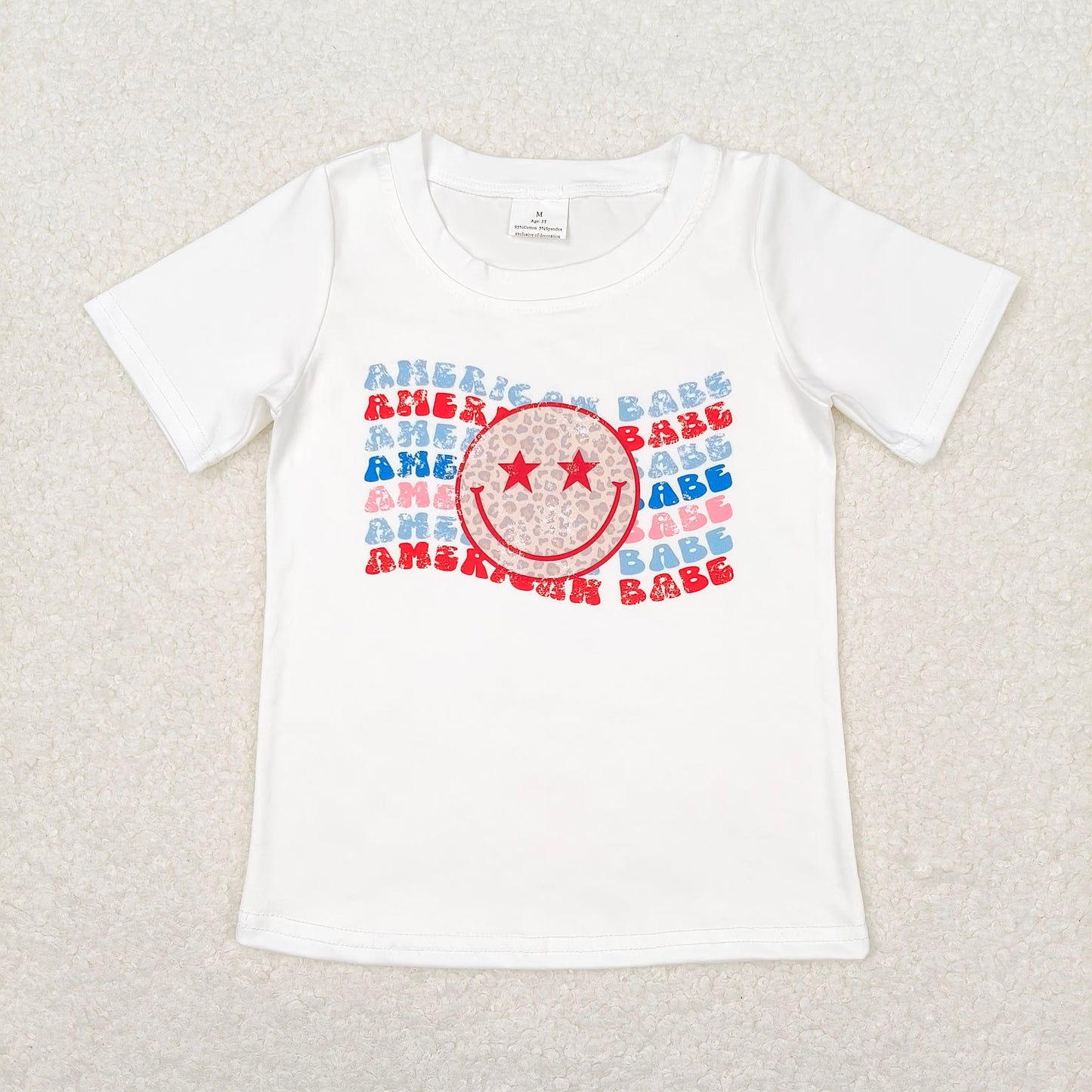 SALES NEW Baby Boys Girls White 4th of July Leopard Smile Short Sleeve Tee Shirt Cute Patriotic Top for Infants