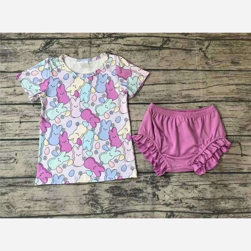 GBO0197 Easter Egg Rabbit Short Sleeve Purple Briefs Set