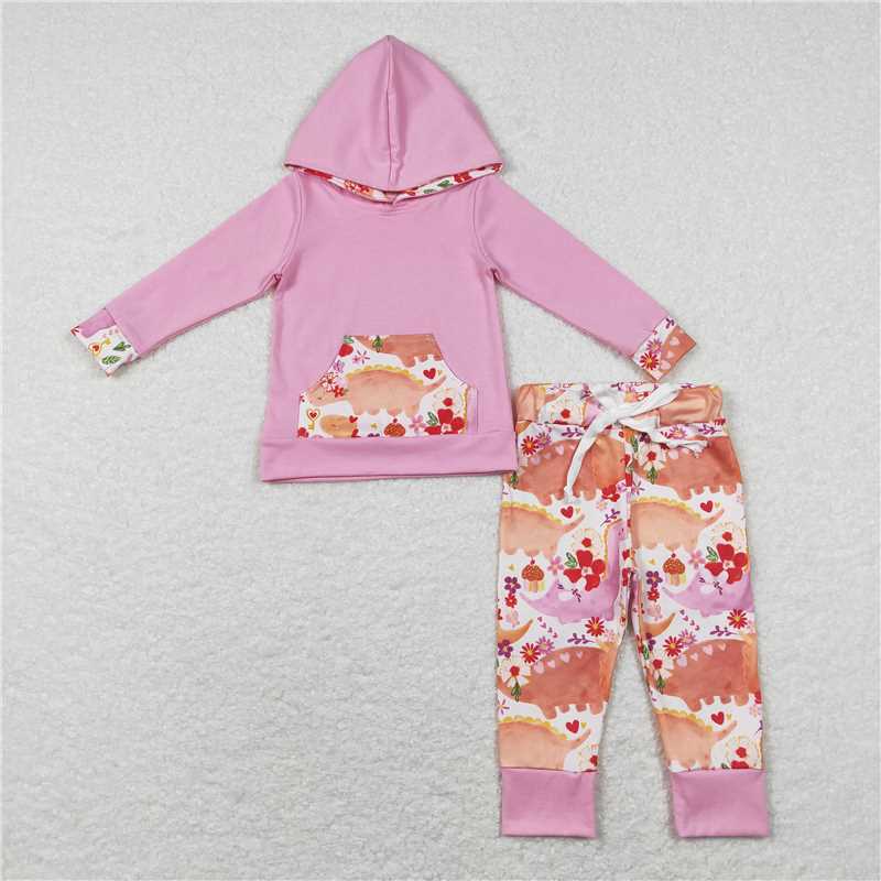 RTS NO MOQ BLP0637 Dinosaur navy blue hooded long-sleeved red trousers suit