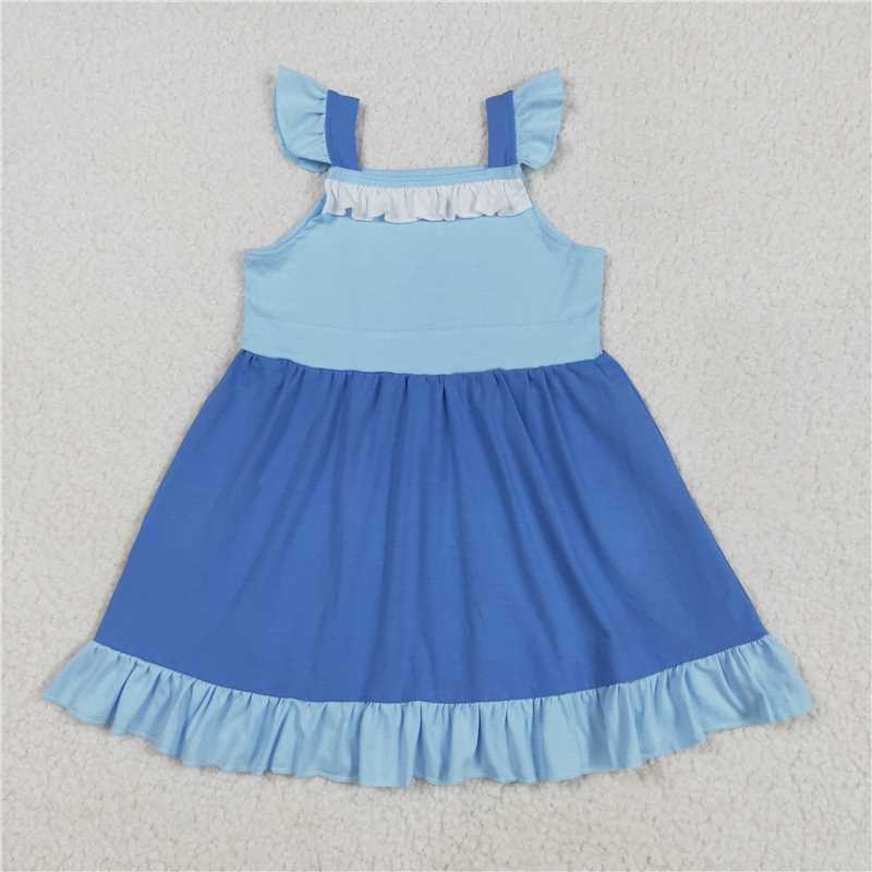 Cute Clothes GSD2393 Baby girl's blue summer dress with flutter sleeves