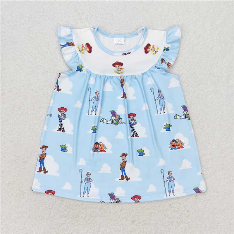 SALES NEW Summer Blue Baby Girls Flutter Sleeve Tops Infant Girl's Clothing Soft Cotton for Little Ones