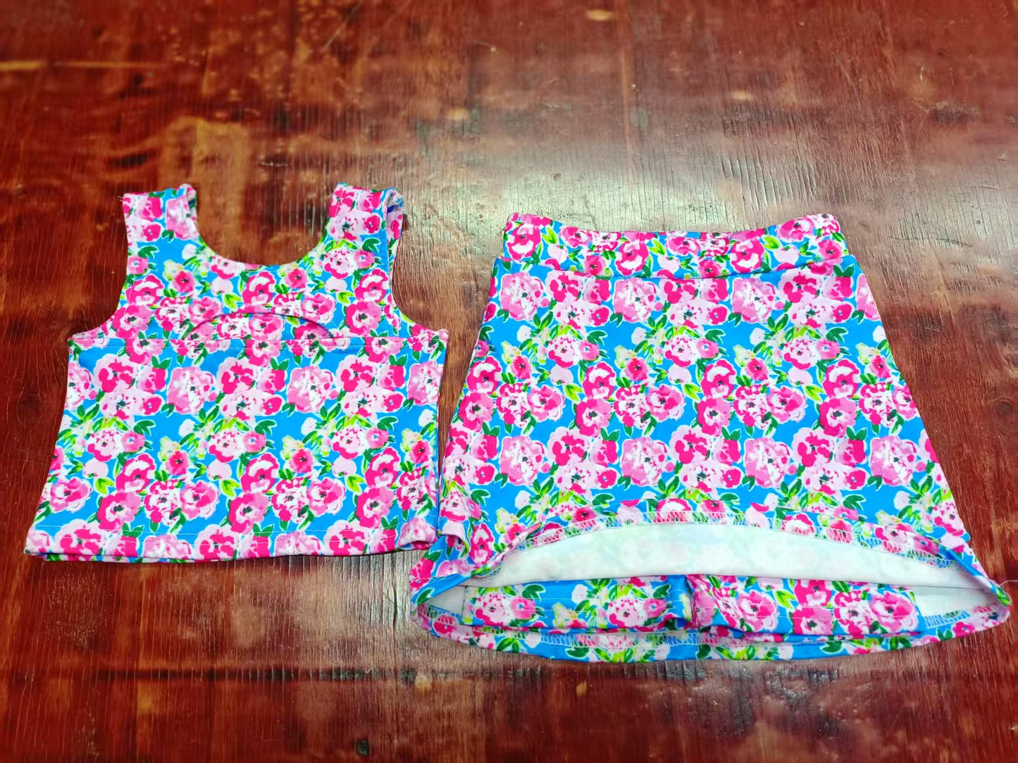 Custom moq 3 eta 6-7weeks baby girls clothes floral sleeveless skirts shorts sets-25.5.9
