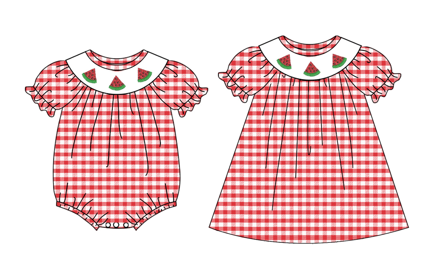 3.4 Custom moq 5 mix size Sibling Baby Girl's Red Plaid Short-Sleeved Dress Romper Cute Summer Outfit for Infants