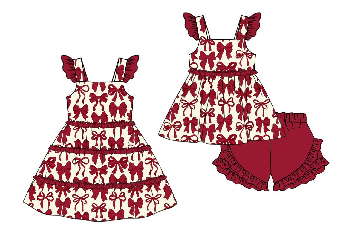 11.13 custom each style moq 5eta 4-6week Sibling Sister bow baby girl short sleeve shorts sets and dresses match design