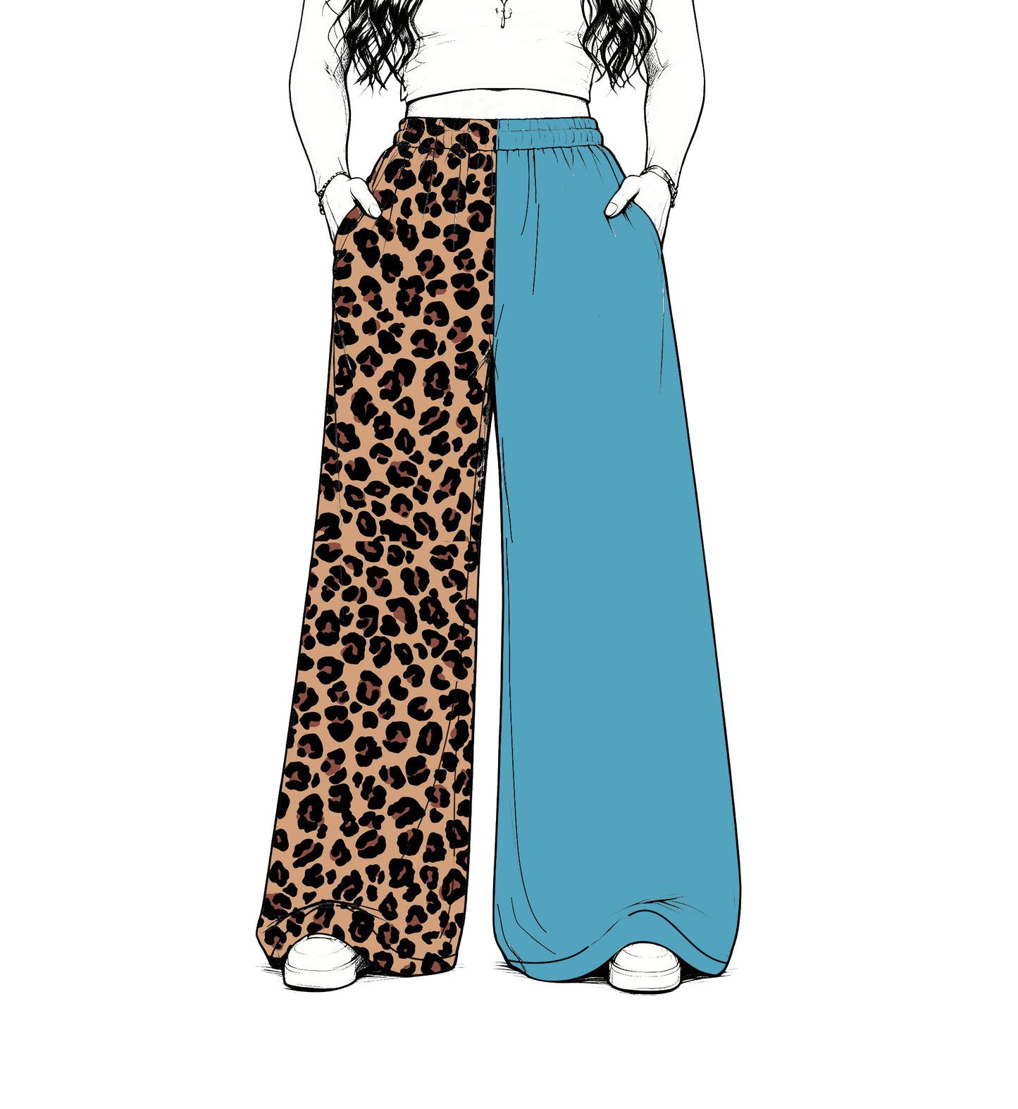 custom moq 5 mix size Baby Kids Leopard Print Teal Patchwork Team Flare Pant Casual Bottom