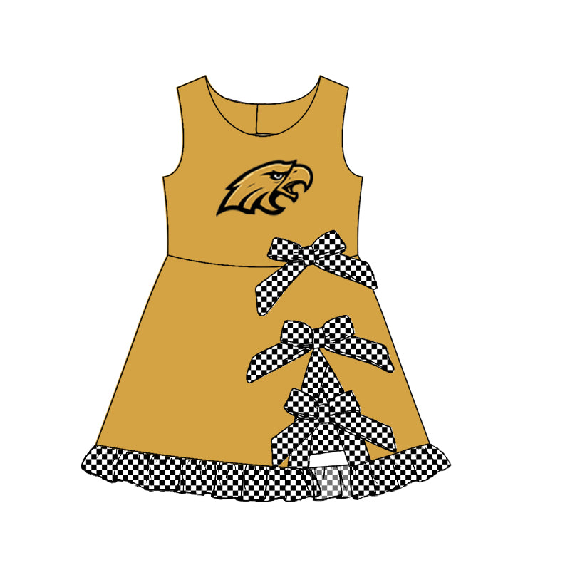 custom moq 5 mix size MSD070705 Baby Girls Checked Bows Yoga Short Scallop Knee Length Active Dress