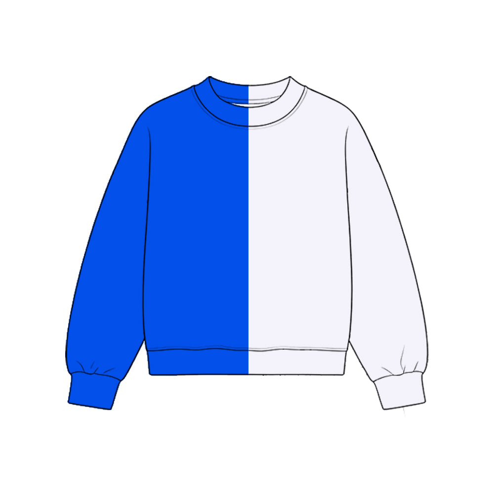 Custom moq 5 girls Blank Cotton Royal Blue + Off White Sweatshirt