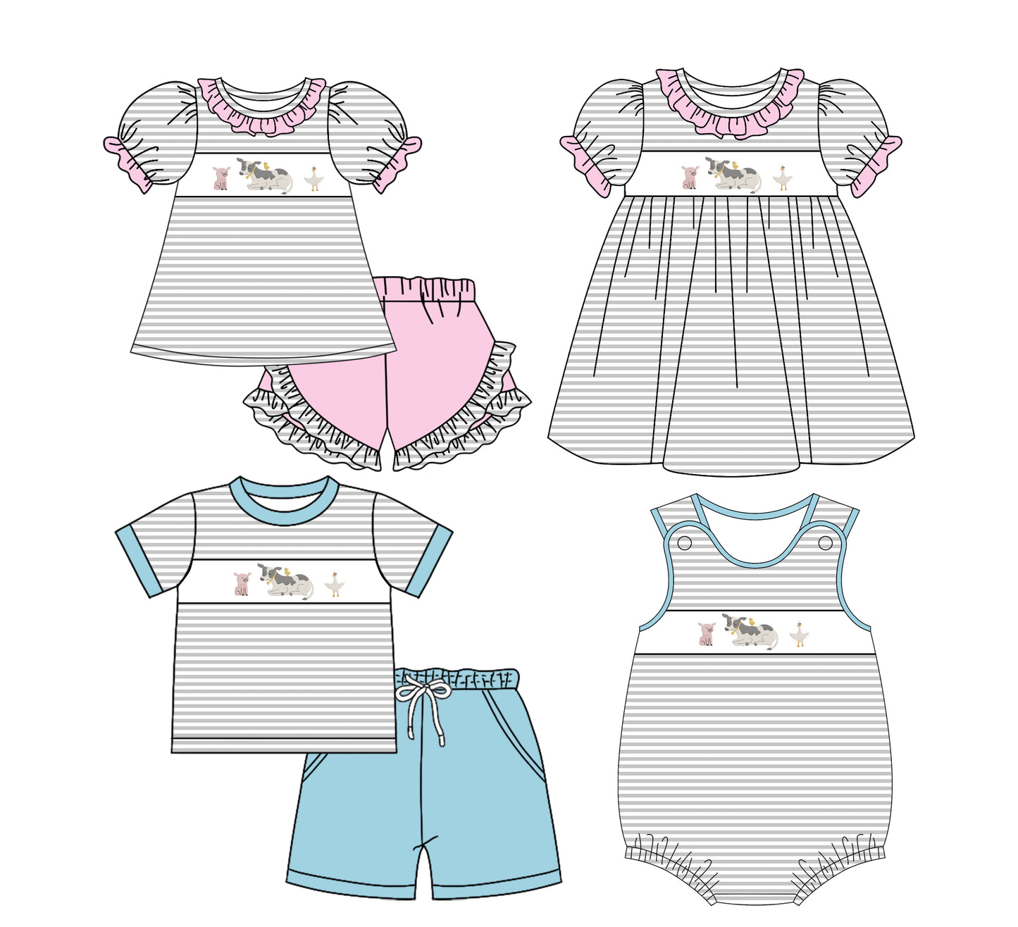25.10.31 custom each style moq 5 eta 6-8week Sibling Sister animal baby short sleeve shorts sets 2 and romper and dress match design
