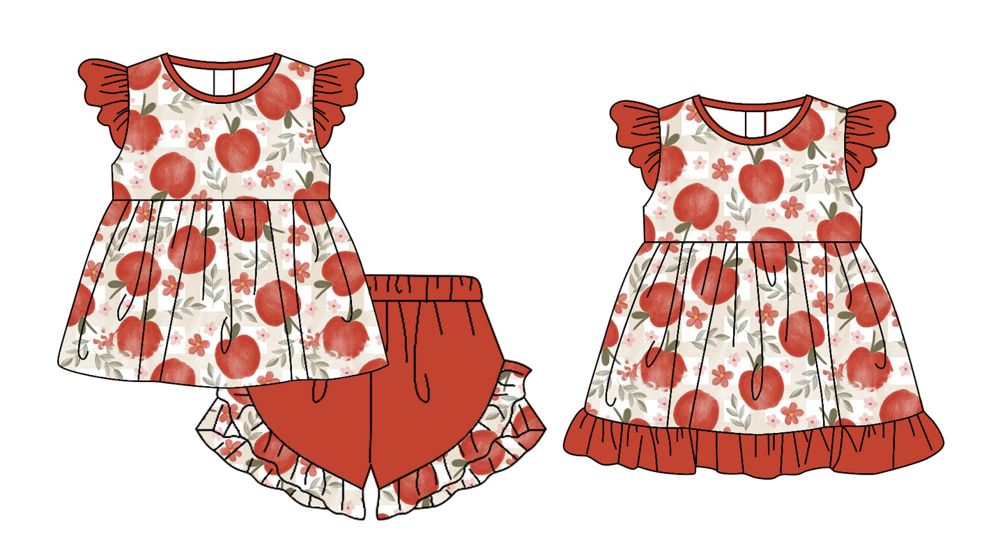 25.12.23 custom each style moq 5 eta 6-8week Sibling Sister apple baby short sleeve shorts sets and dress match design