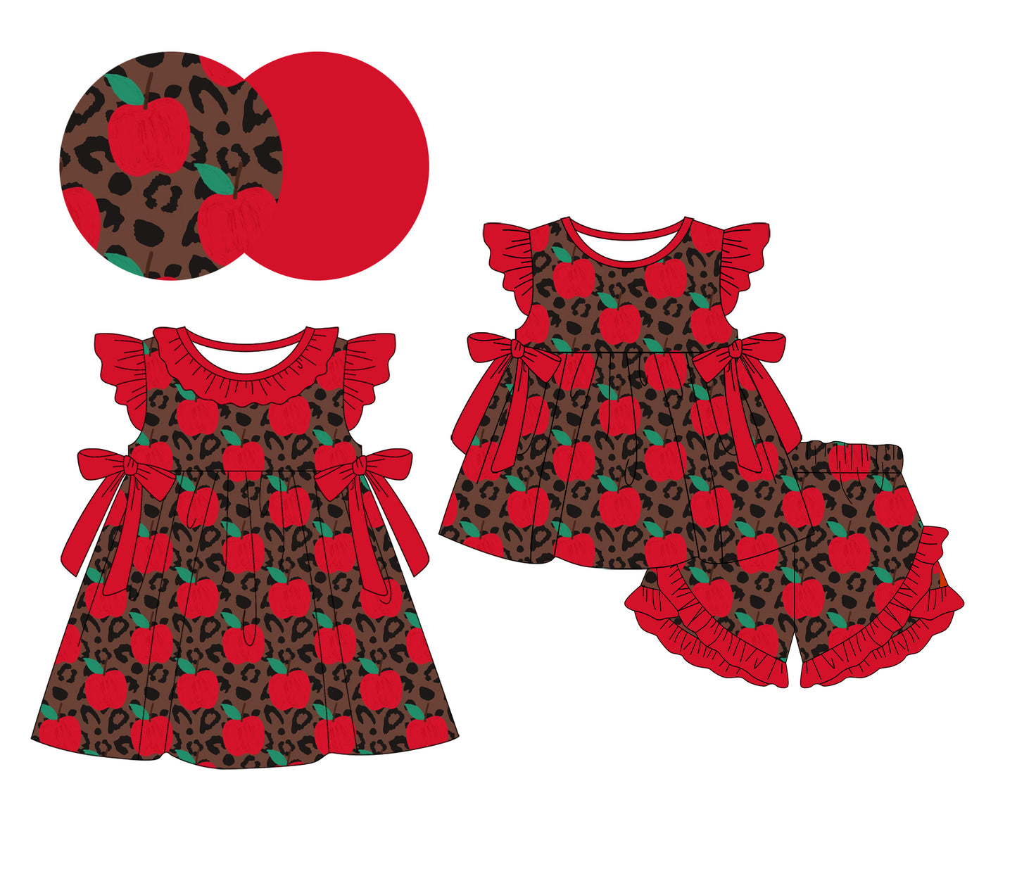 25.12.19 custom each style moq 5 eta 6-8week Sibling Sister apple baby short sleeve shorts sets and dress match design