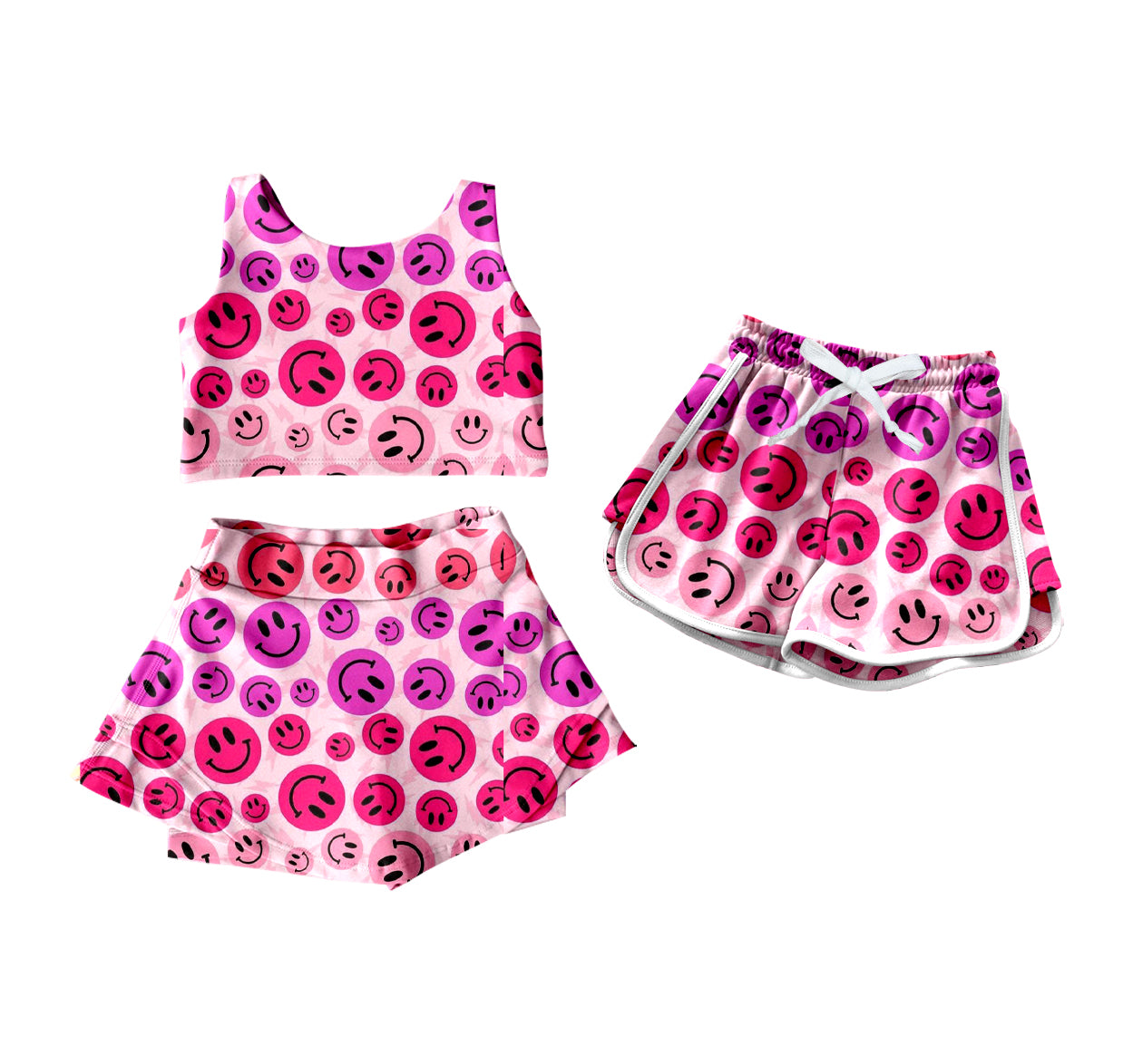 4.9 custom each style moq 5eta 4-6week Sibling Sister smiley baby girls clothes Short sleeve yoga dress and shorts match family design